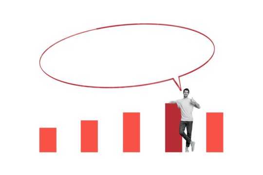 Composite trend artwork sketch image photo collage of business stats human resource graphics trade platform young man thumb speech cloud