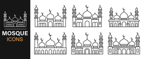 Modern editable vector mosque symbols for holy month and faith-based graphic design