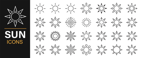 Linear and filled sun icon collection for clean vector weather and summer artwork