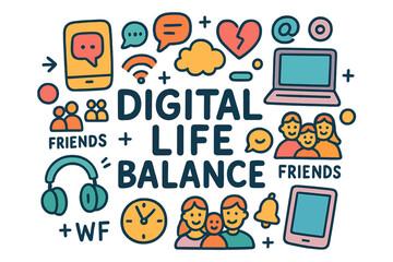 Digital Harmony Doodle. Digital Life Balance. Hand-drawn doodle illustration of Digital Life Balance.