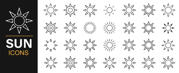 Set of sunshine and solar icons for logo, nature, and environmental design concepts