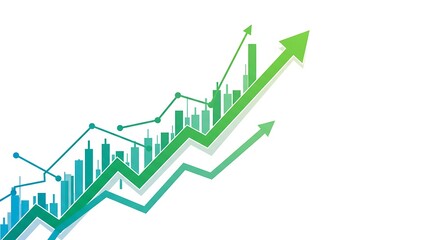 Financial growth chart with city skyline isolated on white background