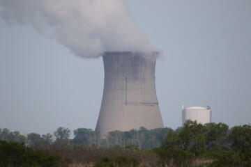 close up of nuclear power plant cooling tower