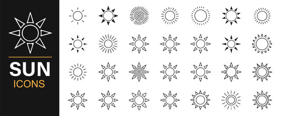 Vector collection of decorative sun icons with geometric and circular line patterns
