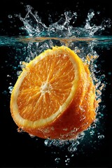 An orange slice falls into the water. High detoxification