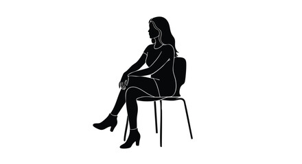 Silhouette of a woman sitting on a chair, looking to the side, with legs crossed.