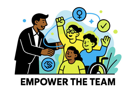 Empowering Diverse Teams. Diversity and inclusion initiatives in leadership. Character mentoring glowing