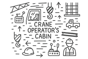 Fototapeta premium Crane Operator's Doodle. Crane Operator’s Cabin. Hand-drawn doodle illustration of Crane Operator’s Cabin.