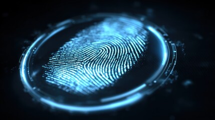 A digital fingerprint in a glowing circular design, representing security, identity, and technology.