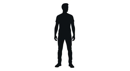 Black silhouette of a young man standing in a full-length pose on a white background.