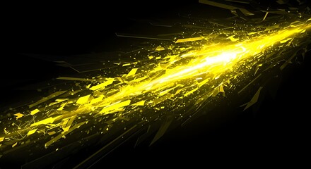 A bright yellow light streak on a dark black background