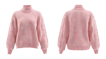 luxurious cashmere sweater front and back view isolated on a transparent white background, clipping path
