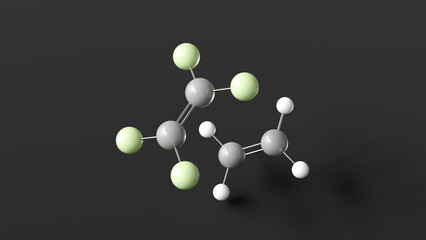 ethylene tetrafluoroethylene molecule 3d, molecular structure, ball and stick model, structural chemical formula fluoropolymer