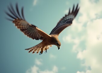 Obraz premium Soaring Hawk Against a Cloudy Sky