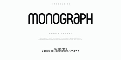 Monograph Modern minimal abstract alphabet fonts. Typography technology, electronic, movie, digital, music, future, logo creative font. vector illustration