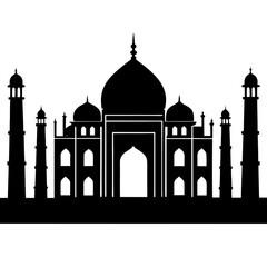 Black silhouette of the iconic taj mahal monument against a white background