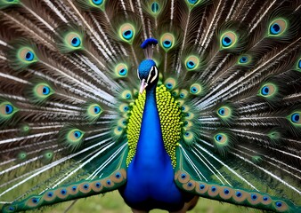 Obraz premium Majestic Peacock Displaying its Tail Feathers