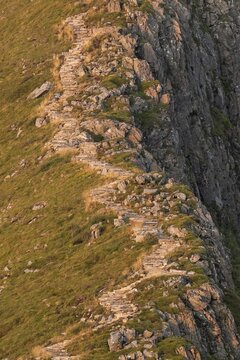 Upper section of the R&oslash;rsethornet stone staircase, with 3292 steps one of the longest continuous stone staircases in the world, Sherpatreppe or Midsundtreppe or Midsundtrappene, R&oslash;rsethornet hike, Otroya or Otr&oslash;ya island, M&oslash;re og Romsdal, Norway