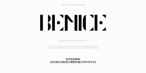 Benice Abstract Fashion font alphabet. Minimal modern urban fonts for logo, brand etc. Typography typeface uppercase lowercase and number. vector illustration