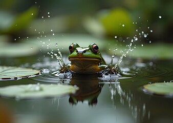 Frog Leaping into Water