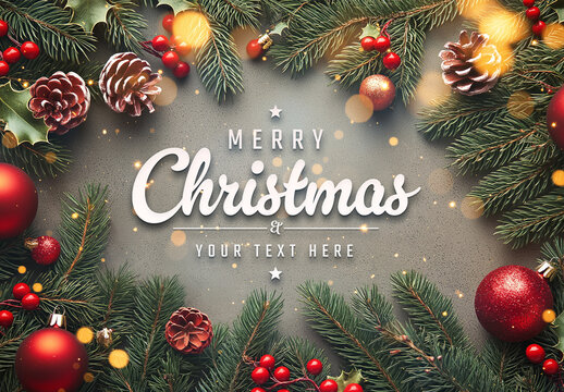 Christmas Card Mockup With Decorations On Concrete Background