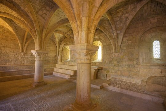 Ribbed vault in the chapter house, Romanesque Cistercian abbey of Le Thoronet, D&eacute;partement Var, France