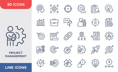 Project Management set icon. Teamwork, Goal, Target, Core value, Business, Vector illustration.