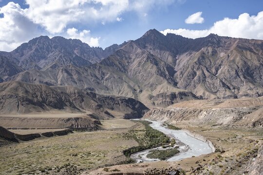 Engilchek River in mountain landscape, Tian Shan, Kyrgyzstan