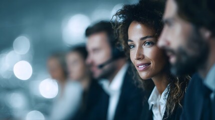 Diverse call center team of professionals collaborating in a modern office setting