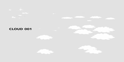 Minimalist cartoon clouds scattered across a light gray background with the text cloud 001