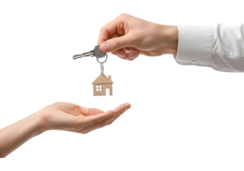 Handing Over New Home Keys: Real Estate Acquisition, Ownership Transfer, and Property Investment Concept