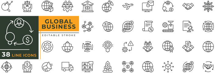 Global Business line icon set with editable stroke. Vector illustration.
