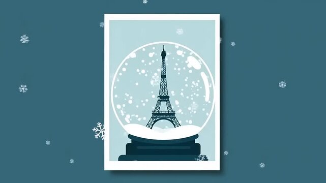 Enchanting Eiffel Tower Snow Globe Animation: Festive Holiday Magic in Paris