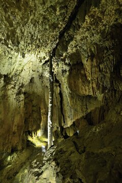 Column of stalactites and stalagmites, stalactite cave, H&ouml;llgrotten, Baar, Canton Zug, Switzerland