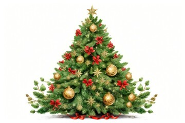 Decorated christmas tree plant pine white background.