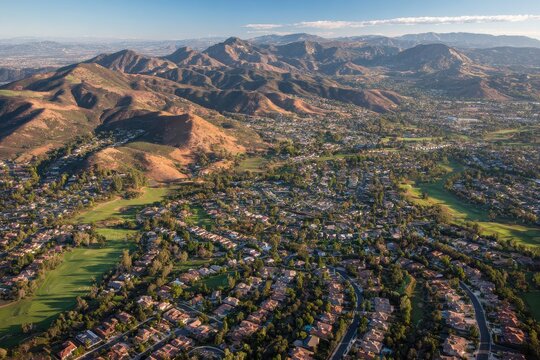 Scenic Aerial Perspective of Suburban Homes in Santa Rosa Valley, Camarillo, California
