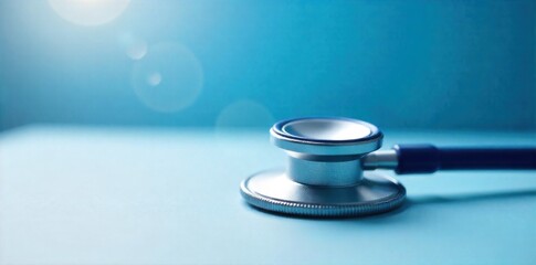 Stethoscope and Heartbeat Waveform Symbol of Health and Care A professional medical stethoscope with its diaphragm resting on a smooth, white surface. A faint, delicate heartbeat waveform is subtly