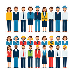 A diverse collection of flat design business people characters and avatars.