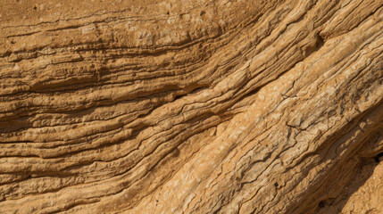 Layered sedimentary rock formation with textured surface and earthy tones, showcasing natural geological patterns