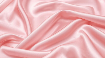 Smooth pink satin fabric with soft folds and glossy finish creates elegant and luxurious texture