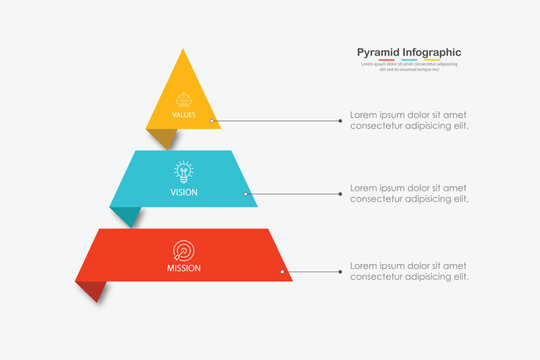 Venn diagram pyramid infographic chart template for business 3 parts, options, presentation with venn diagram elements vector illustration.