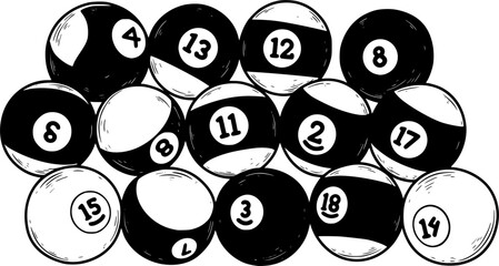 vector collection of billiard pool balls with numbers
