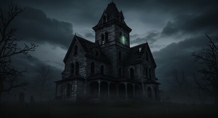 Old abandoned haunted house on a spooky dark night