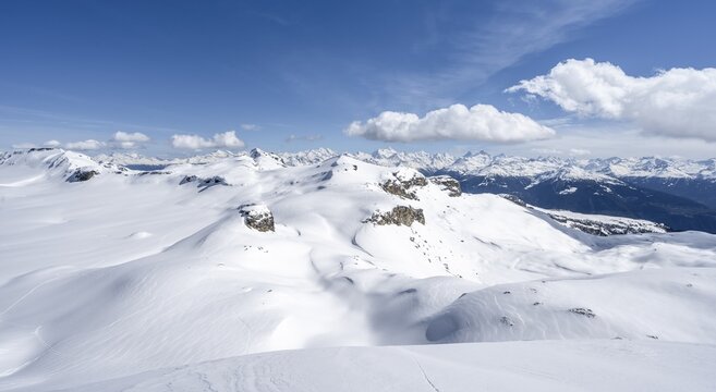 Mountain landscape with snow, view from the summit Wisshore to the Pointe de la Plaine Morte, Bernese Alps, Switzerland