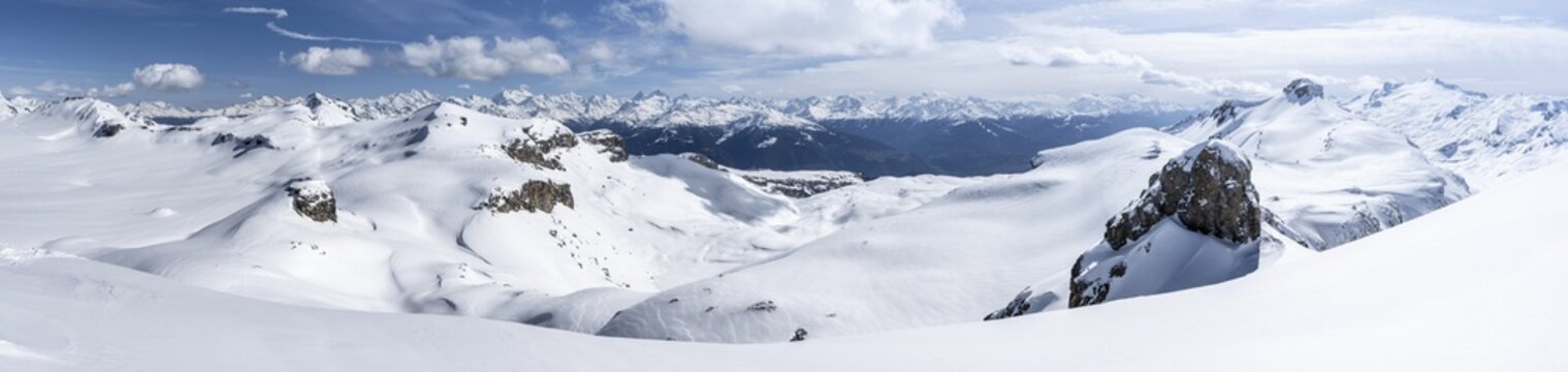 Panorama, view from Wisshore summit, mountain landscape with snow, mountain panorama with glacier Glacier de la Plaine Morte, Bernese Alps, Switzerland