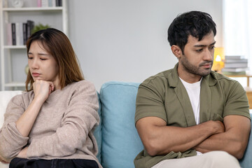 Divorce. Asian couples are desperate and disappointed after marriage. Husband and wife are sad,...