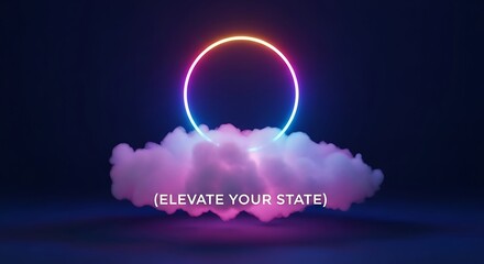 Abstract Neon Circle Light Cloud Dark Background 3D Render Modern Digital Art Visuals