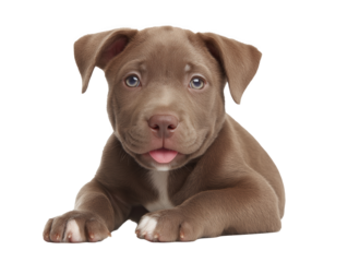 Puppy isolated, little dog, happy smiling pet puppy sitting on the ground looking front, cute puppy portrait, isolated on a transparent background, professional pet photography