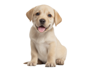 Puppy isolated, little dog, happy smiling pet puppy sitting on the ground looking front, cute puppy portrait, isolated on a transparent background, professional pet photography