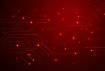 Red Circuit Board Abstract with Glowing Connections on Dark Gradient Background for Technology Design

